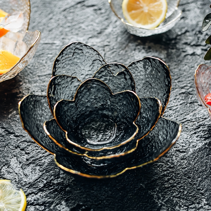 Clearance) fascination) soot tracing gold transparent cherry blossom bowl tracing gold household glass bowl fruit bowl salad bowl