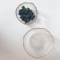 In the flower tree) whirling) hammermesh glass bowl gold rim transparent irregular breakfast yogurt bowl fruit salad bowl