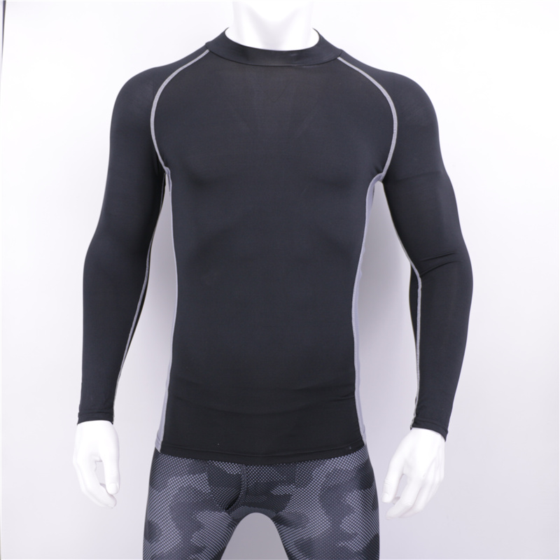 Sports speed dry T moisture absorption perspiration Breathable Outdoor Play Basketball Bottom L Running Fitness High Collar Elastic Men Long Sleeves
