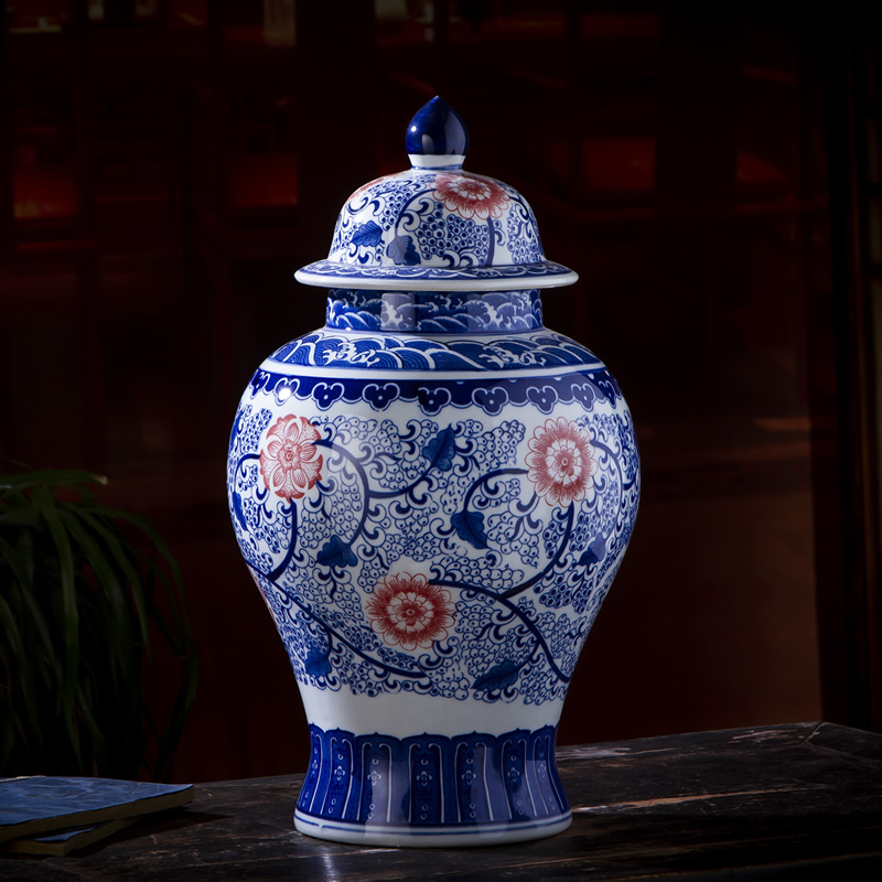 Jingdezhen ceramic antique large blue and white porcelain vase furnishing articles of new Chinese style living room porch flower arranging porcelain decoration