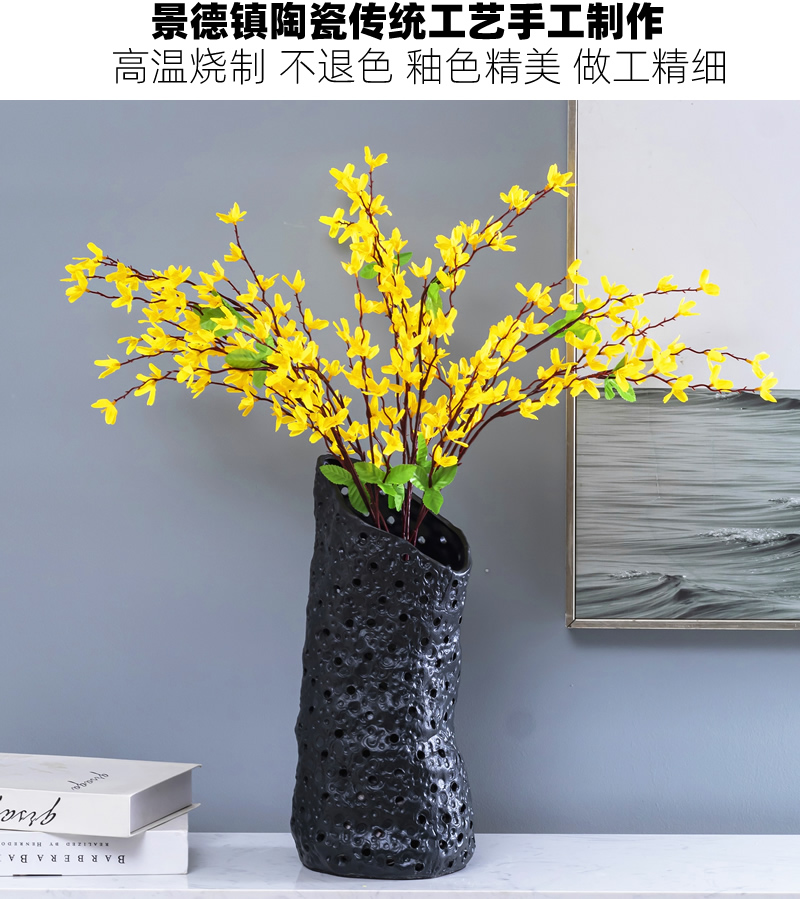 Aquamarine ceramic vase modern minimalist living room dry flower flower arranging flower implement Chinese style table surface home furnishing articles of art