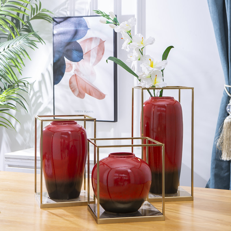 New Chinese style ceramic vase red light much creative copper furnishing articles sitting room dry flower, dried flower, flower implement home decoration