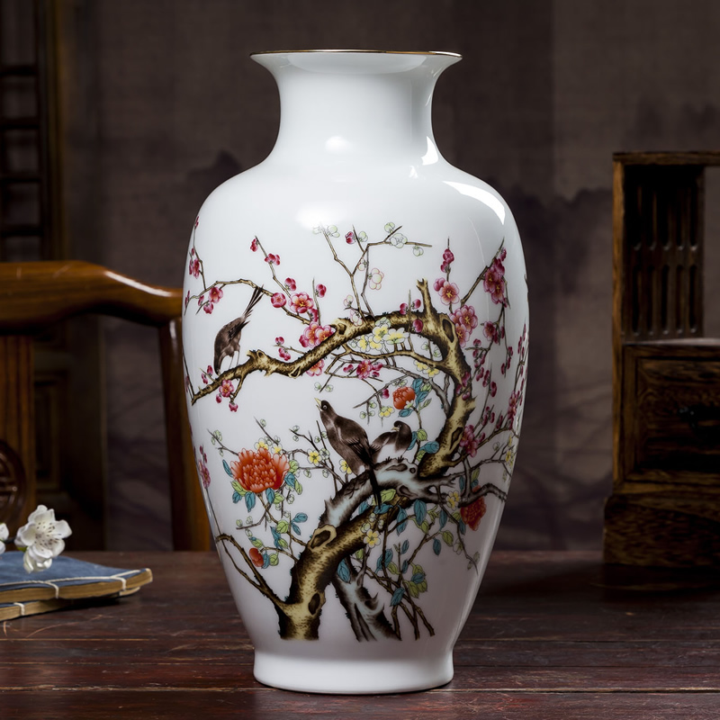 Jingdezhen ceramic vase furnishing articles of new Chinese style landscape painting of flowers and birds in the sitting room porch decoration decorative porcelain flower arranging art