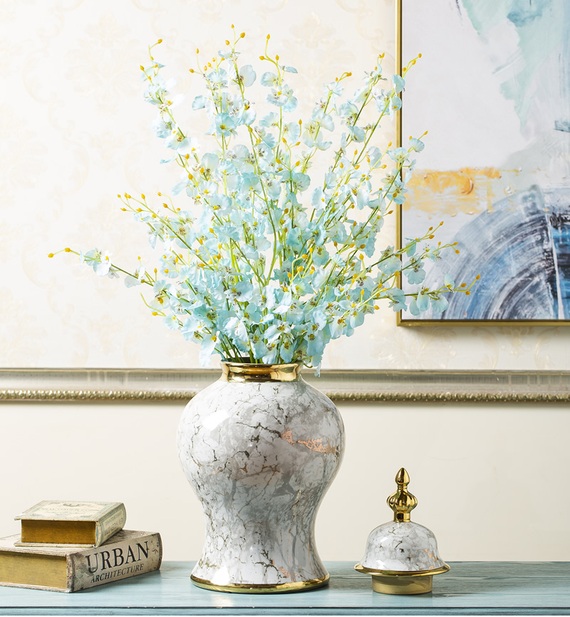 Jingdezhen ceramic vase marble general light tank furnishing articles modern new Chinese style key-2 luxury dried flower flower arranging bottles
