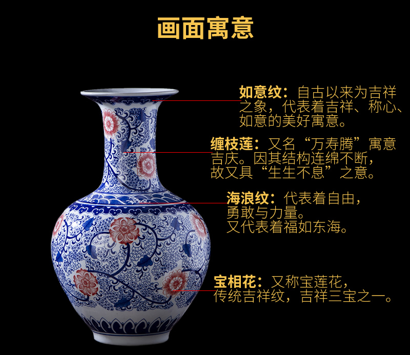 Jingdezhen ceramic antique large blue and white porcelain vase furnishing articles of new Chinese style living room porch flower arranging porcelain decoration