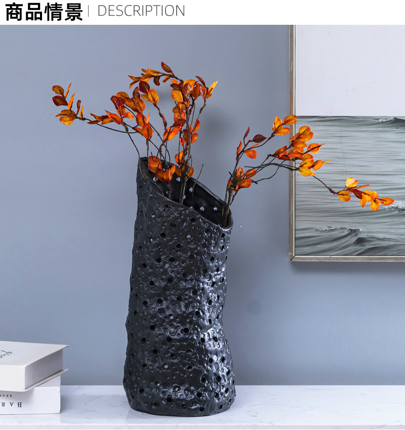 Aquamarine ceramic vase modern minimalist living room dry flower flower arranging flower implement Chinese style table surface home furnishing articles of art