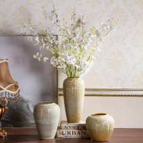  Jingdezhen ceramic vase flower arrangement coarse pottery jar Chinese living room porcelain art decoration retro pottery dried flower porcelain bottle