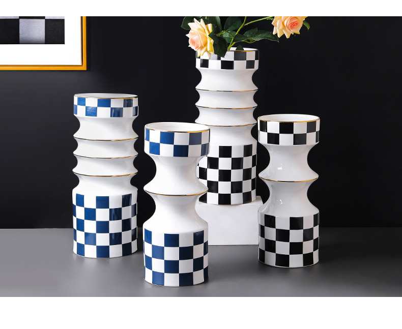 Light see colour ceramic vase Nordic I and contracted household living room key-2 luxury grid example room flower arranging flowers, furnishing articles