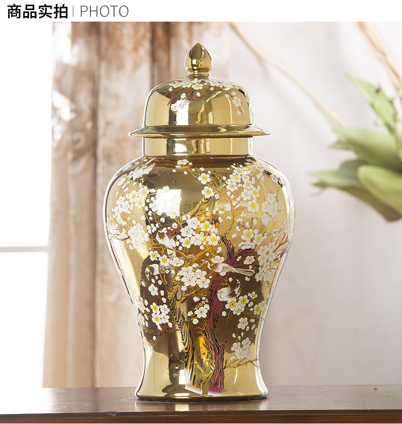 General jingdezhen ceramic pot sitting room place vase European golden light key-2 luxury home large soft adornment arranging flowers