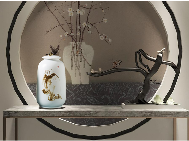 Jingdezhen ceramic vase furnishing articles hand - made zen new Chinese style dried flowers, flower arranging storage tank cover pot sitting room adornment