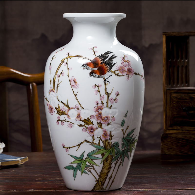 Jingdezhen ceramics hand - made vases, flower arrangement of Chinese style home sitting room adornment TV ark place wedding gift