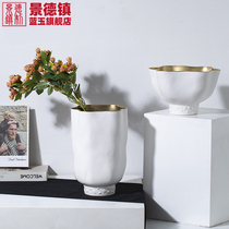 Light luxury ceramic vase ornaments modern minimalist living room flower arrangement creative wide mouth high-end high-end home decorations