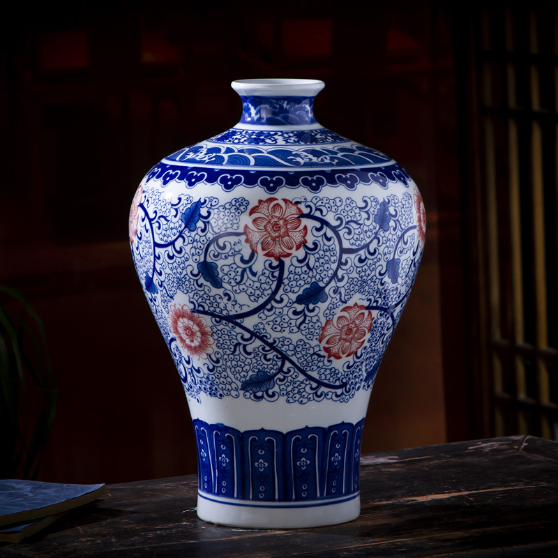 Jingdezhen ceramic antique large blue and white porcelain vase furnishing articles of new Chinese style living room porch flower arranging porcelain decoration