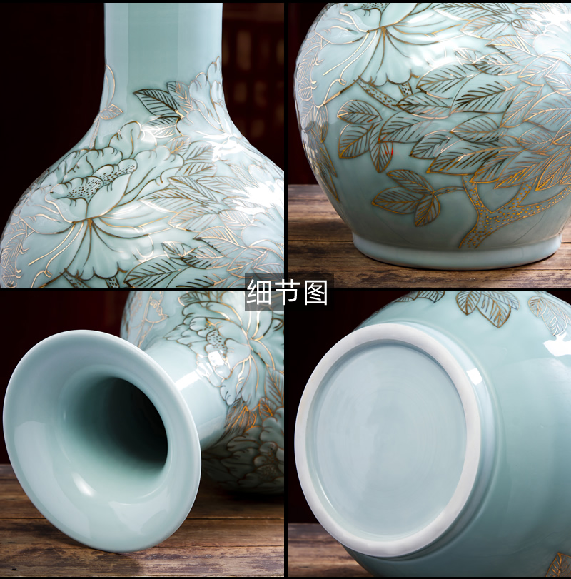 The Master of jingdezhen ceramic vase hand - made shadow blue paint new Chinese style household adornment flower arrangement China sitting room