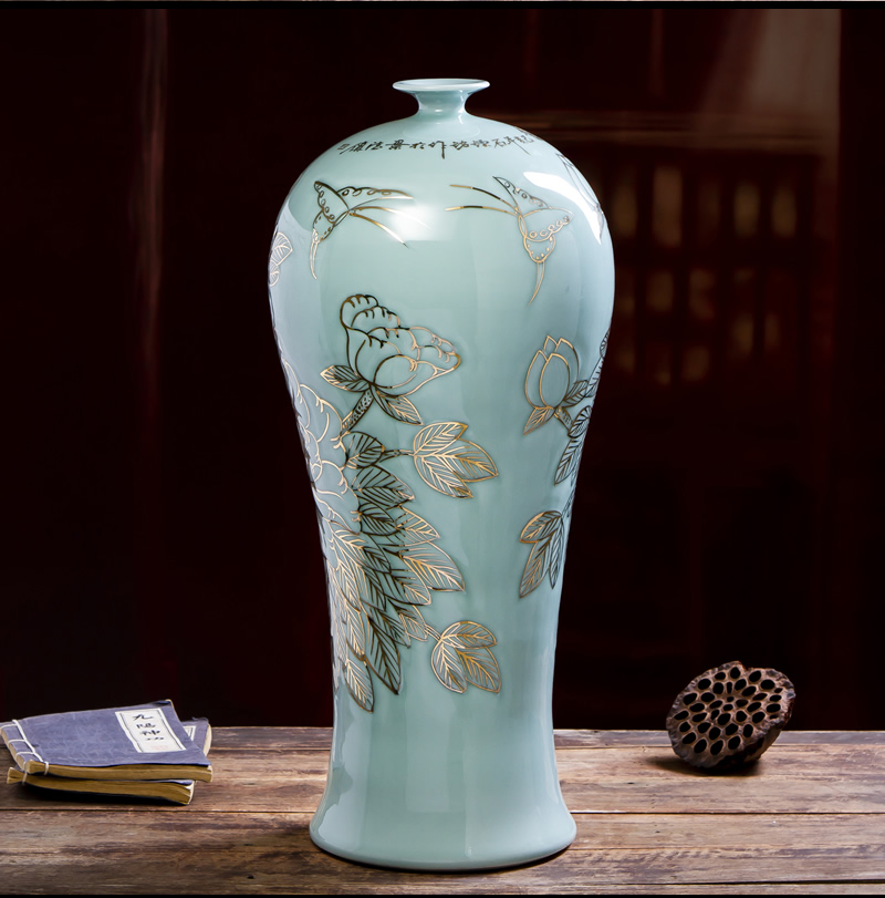 The Master of jingdezhen ceramic vase hand - made shadow blue paint new Chinese style household adornment flower arrangement China sitting room