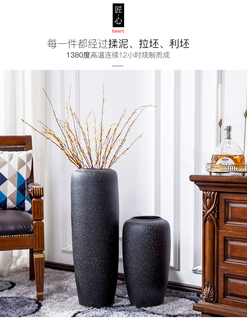 Jingdezhen ceramic big vase landed Nordic I and contracted, dried flowers, flower arrangement sitting room adornment is placed POTS restoring ancient ways