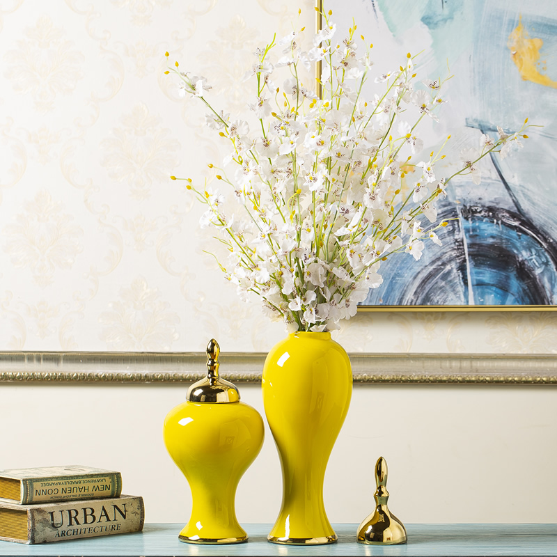 General new Chinese jingdezhen ceramic pot furnishing articles pottery decoration ideas sitting room yellow dried flower flower vase