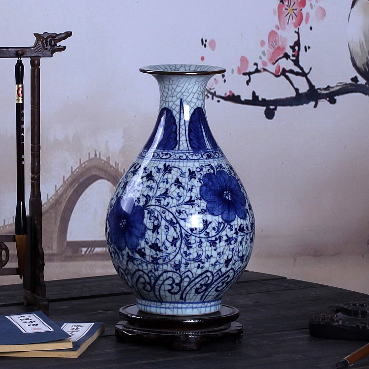 Hand - made jingdezhen ceramics glaze color antique up crack under glaze blue and white porcelain vases, the sitting room of Chinese style furnishing articles