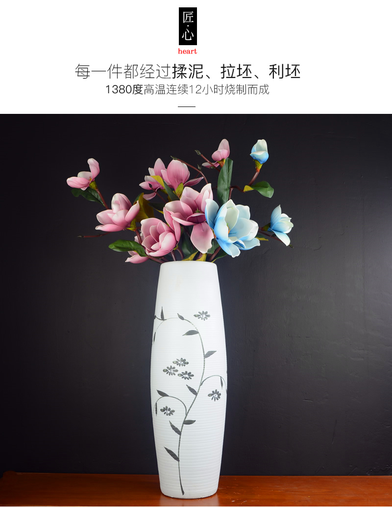 Jingdezhen ceramic big vase furnishing articles sitting room ground dry flower arranging large fake flowers set decoration simulation