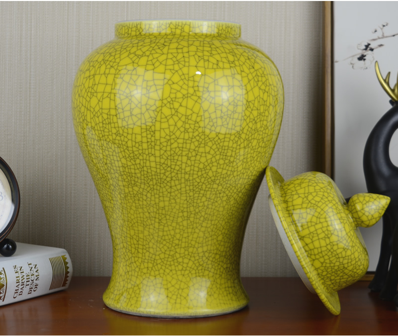 Jingdezhen ceramics yellow general pot vase Chinese style living room example room hotel adornment handicraft furnishing articles