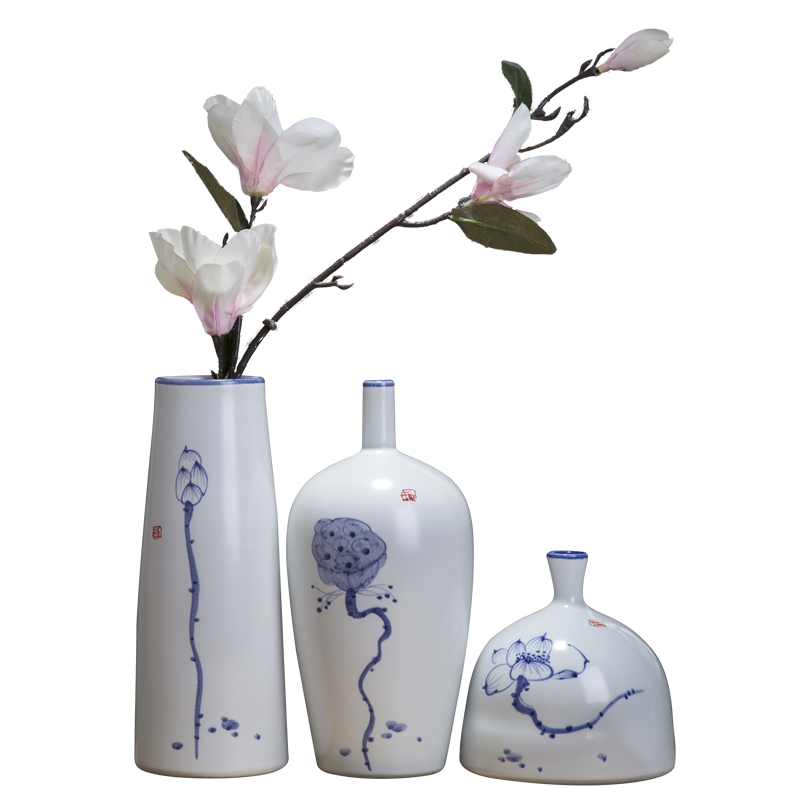 Jingdezhen chinaware lotus flower vase three - piece suit of new Chinese style living room zen flower arrangement home furnishing articles