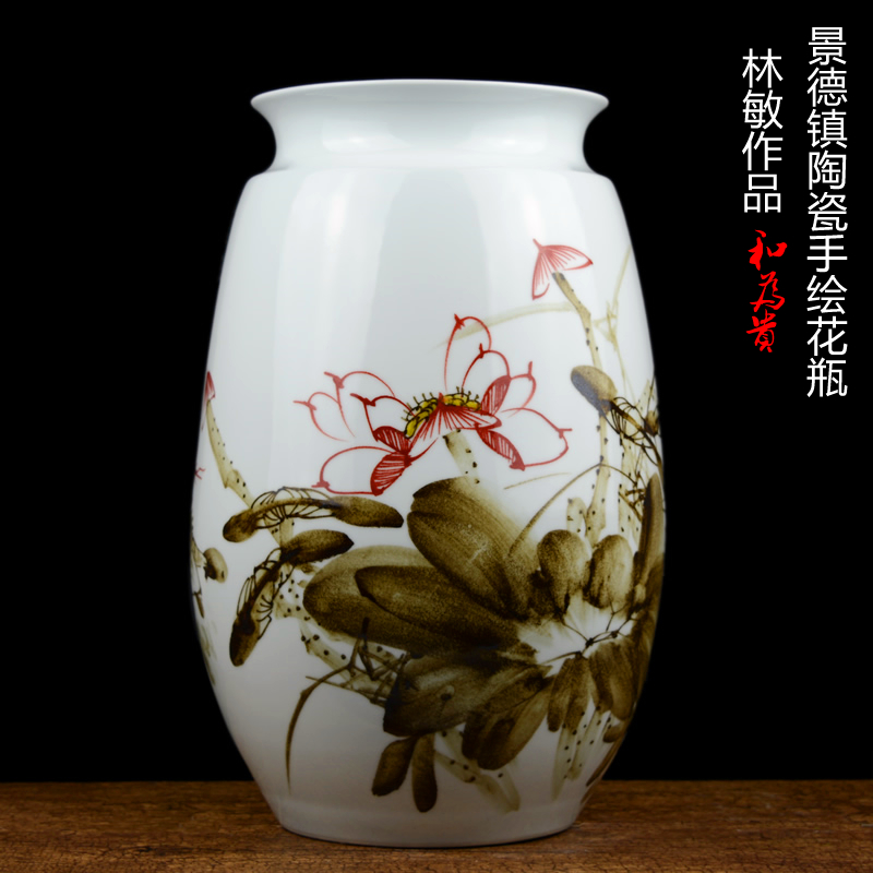 Jingdezhen ceramics hand - made vases large famous checking art furnishing articles sitting room of the new Chinese style household adornment