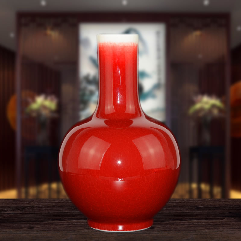 Jingdezhen ceramics red vase furnishing articles I and contracted large living room TV ark, home decoration restoring ancient ways