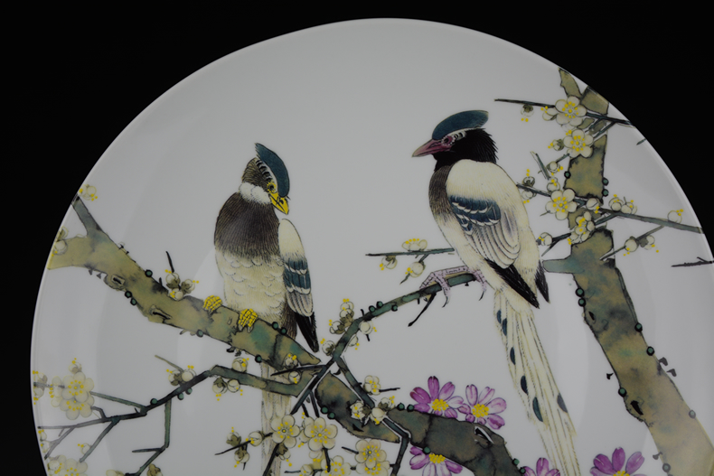 Jingdezhen ceramics flower and - bird painting decorative plate hanging dish large sitting room rich ancient frame plate furnishing articles of handicraft