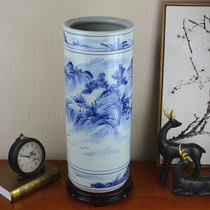 Jingdezhen ceramics Blue and white porcelain vase Hand-painted calligraphy and painting cylinder Antique living room study home decoration ornaments