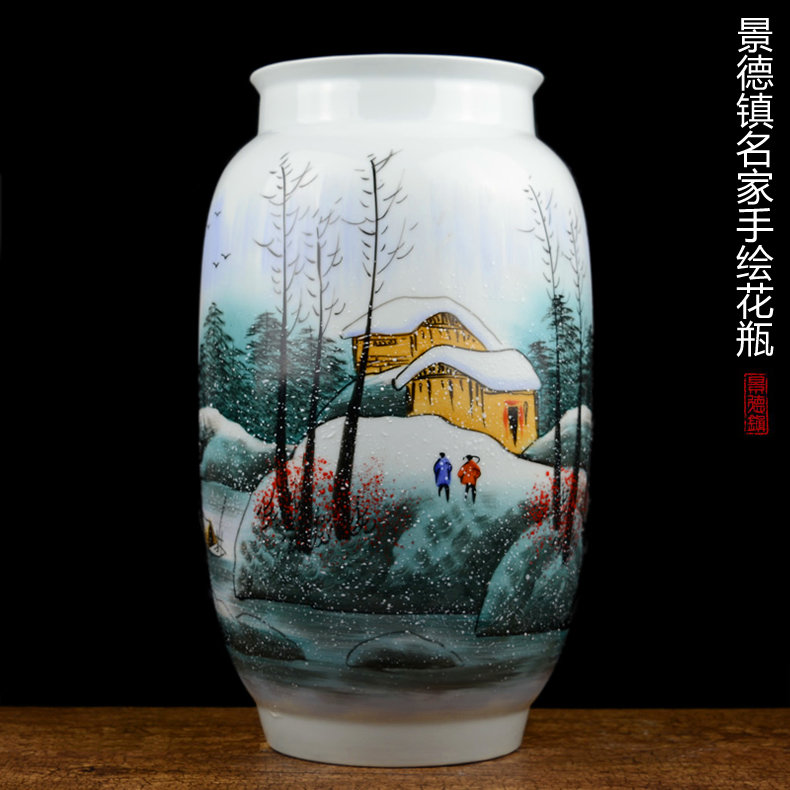 Jingdezhen ceramics hand - made vases large famous checking art furnishing articles sitting room of the new Chinese style household adornment