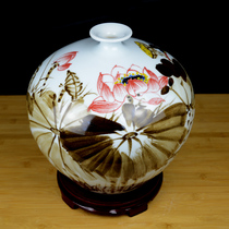 Jingdezhen ceramics Hand-painted lotus vase Chinese living room TV cabinet entrance home decoration crafts ornaments