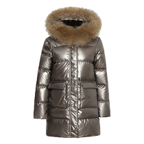Glossy Down Jacket Womens Mid-Length Winter Clothing 2023 New Winter Hot Style Fashion Big Fur Collar White Duck Down Jacket