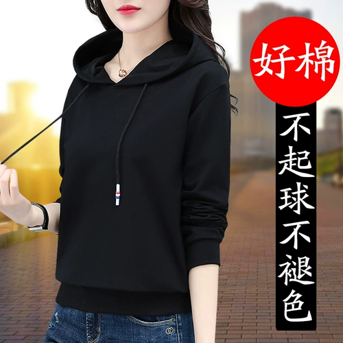 Черная тонкая толстовка с капюшоном, осенний короткий лонгслив, 2024 года, осенняя, оверсайз