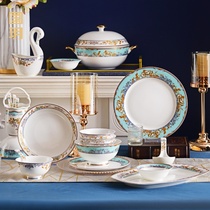  Guoyue Tangshan bone porcelain tableware Nordic bowls and chopsticks Ceramic plate combination Light luxury bowls and dishes set Household gifts