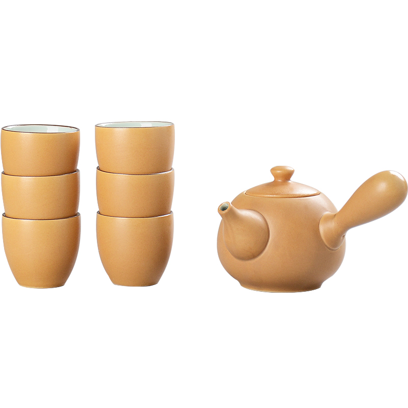 Six people ceramic tea set suit contracted side put the pot of tea tea set suit household kung fu tea sets tea cups