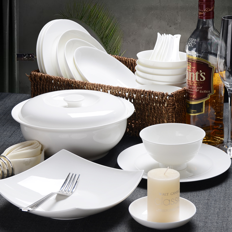 Tangshan white dishes suit household ipads porcelain tableware suit pure white contracted dishes chopsticks tableware gift boxes