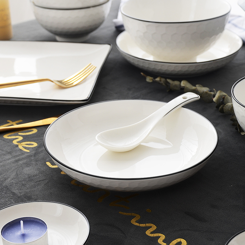 Jingdezhen ceramic tableware kit dishes household porcelain bowl contracted set bowl plate suit northern dishes suit