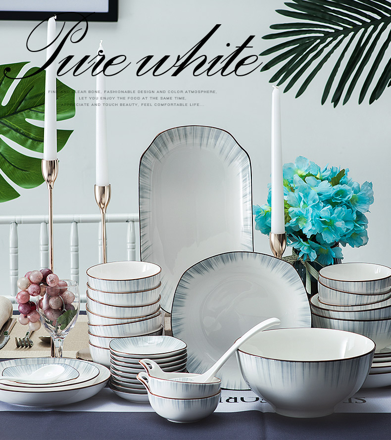 Ceramic dishes suit household high level tableware suit dishes Nordic appearance contracted wind bowl chopsticks tableware housewarming gift
