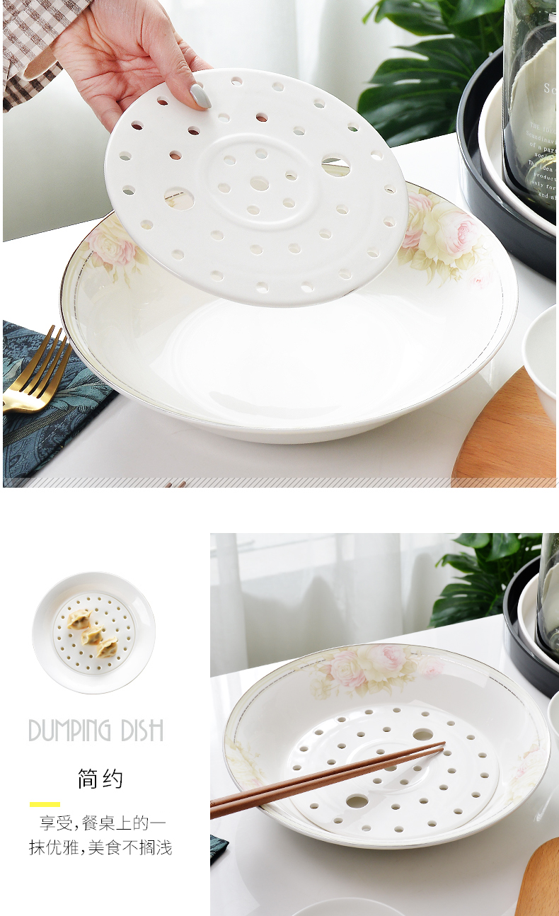 Pure white ipads China dish home large soup dumplings plate double drop white creative ceramic dumpling dish