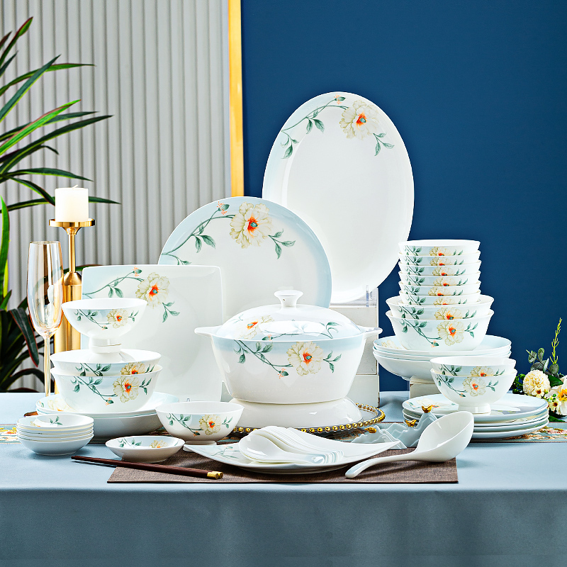 In-glaze color bone china tableware set new Chinese-style ceramic bowls, chopsticks, bowls and dishes set household housewarming new home bowl