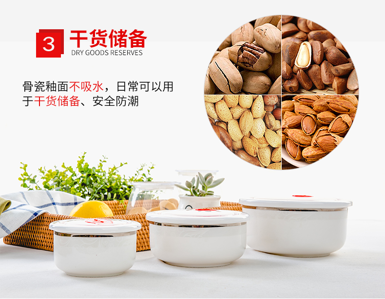 Tangshan ipads China preservation bowl three - piece bento lunch box with cover seal round ceramic suit the refrigerator to use