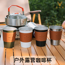 Outdoor Camping Cup Stainless Steel Portable Folding Water Cup Wild Cooking Coffee Cup Camping Cutlery Cup Suit