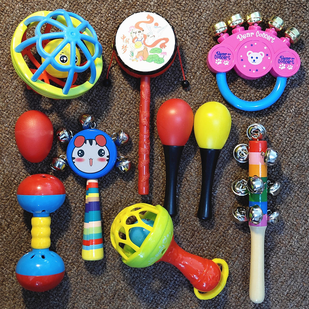 Newborn baby baby dial drum wood skin enlightenment toys 0 - 1 year old hand ringing bell instrument to grasp toys