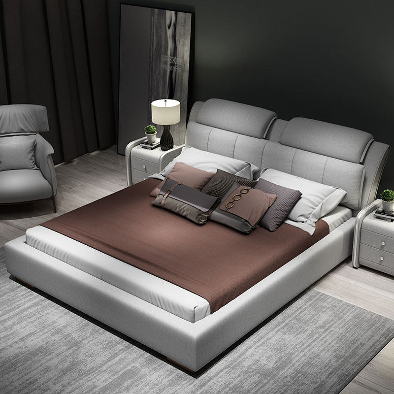 Nordic fabric bed modern simple double bed 2m x 2m big bed master bedroom wedding bed soft bag 1.8m bed cloth bed