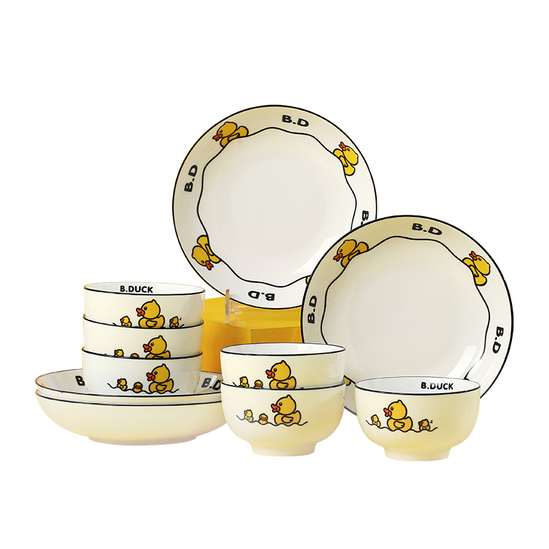 For home dishes suit ceramic bowl dish European contracted the cartoon creative trend move yellow duck dishes