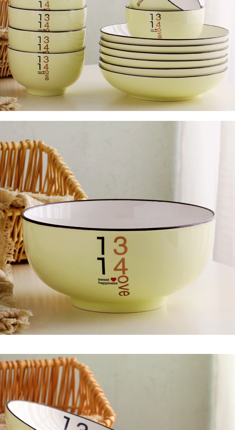Ceramic bowl dish dish 8 inch large home eat rice bowl FanPan deep dish European contracted couples web celebrity, lovely plate