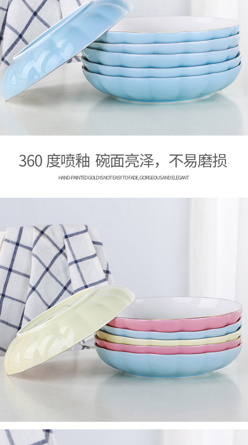 Tangshan ceramic 7/8 inch European contracted household up phnom penh round dish dish dish special deep dish 6 set combination