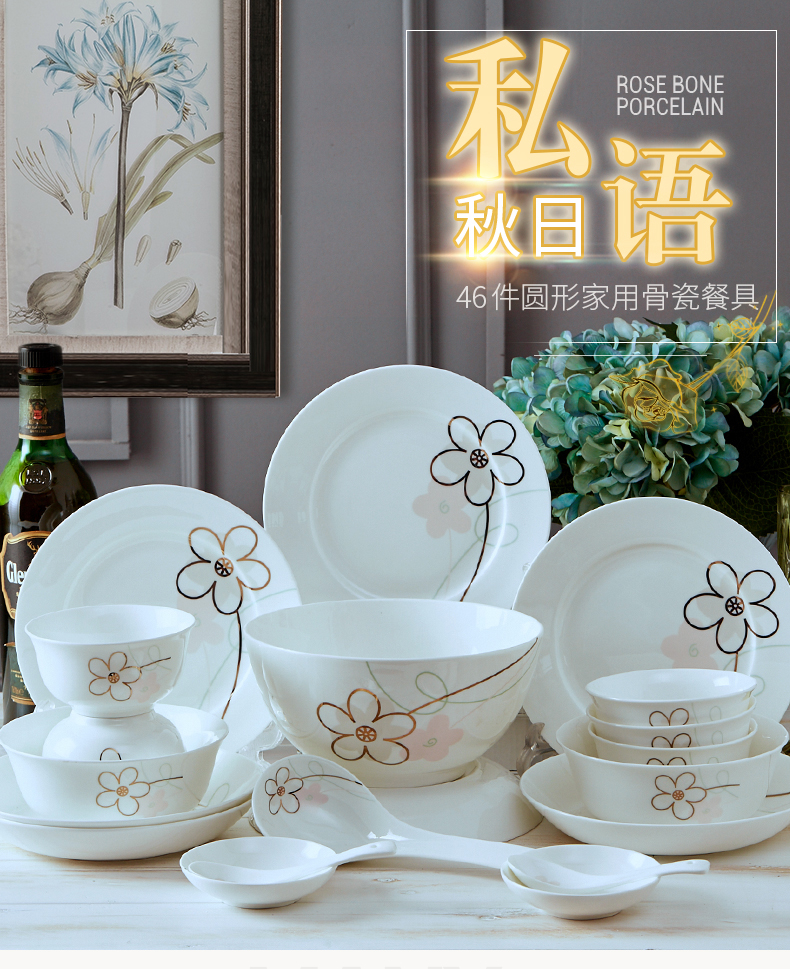 Ipads China tableware suit dishes dishes suit household contracted ceramic bowl chopsticks plates creative Chinese six people