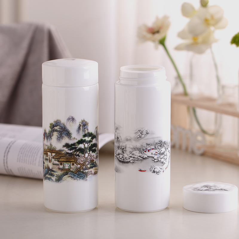 Ipads China porcelain cups water cup tea cup portable cup with a cup of individual cup of large capacity double CPU insulation prevent hot