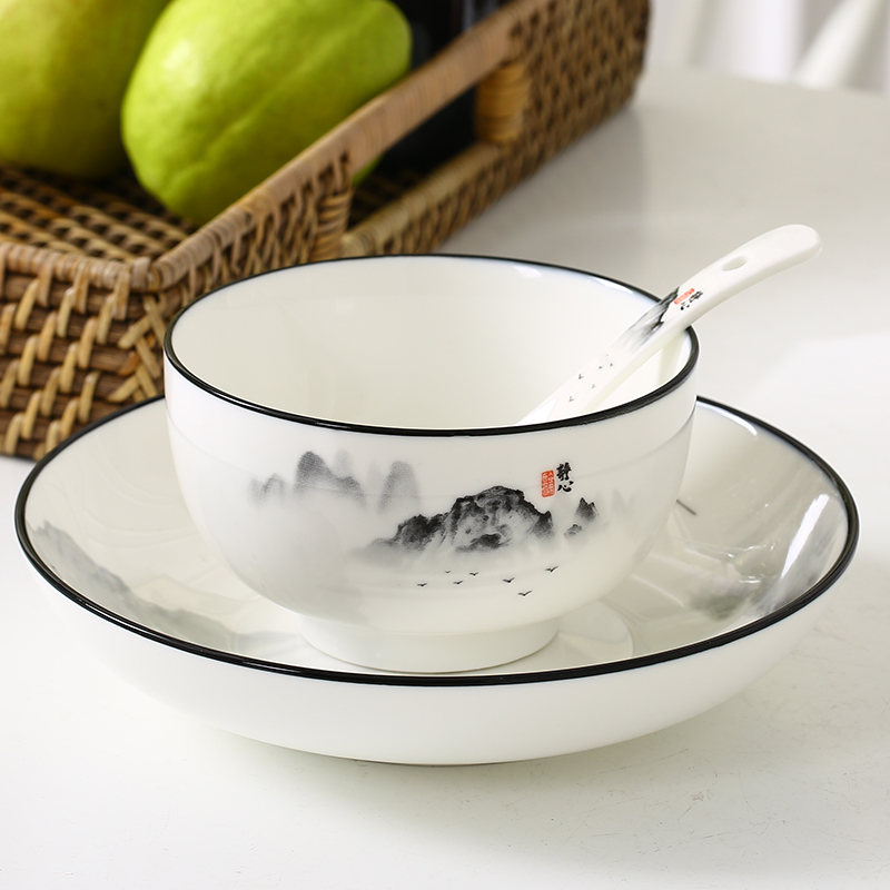 Glair dishes suit household 10 Chinese ink painting wind ceramic tableware to eat rice bowl dish plate combination